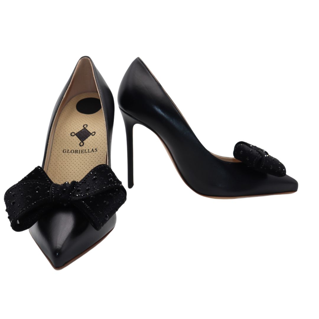 Gloriellas Schuhclips Black Velvet Glam Schwarze Samtschleife mit Glitzer und schwarzen High Heels