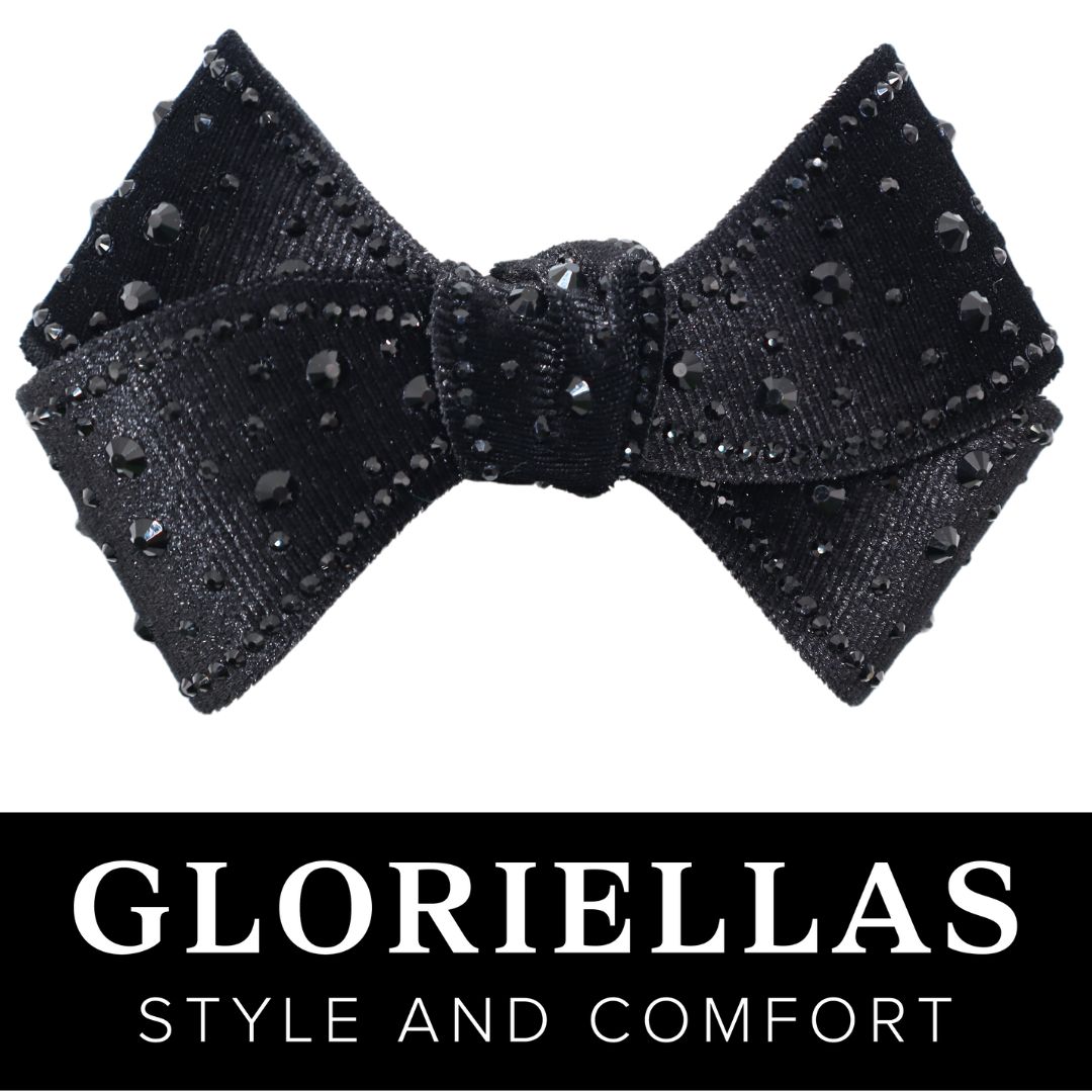 Gloriellas Schuhclips Black Velvet Glam Schwarze Samtschleife mit Glitzer