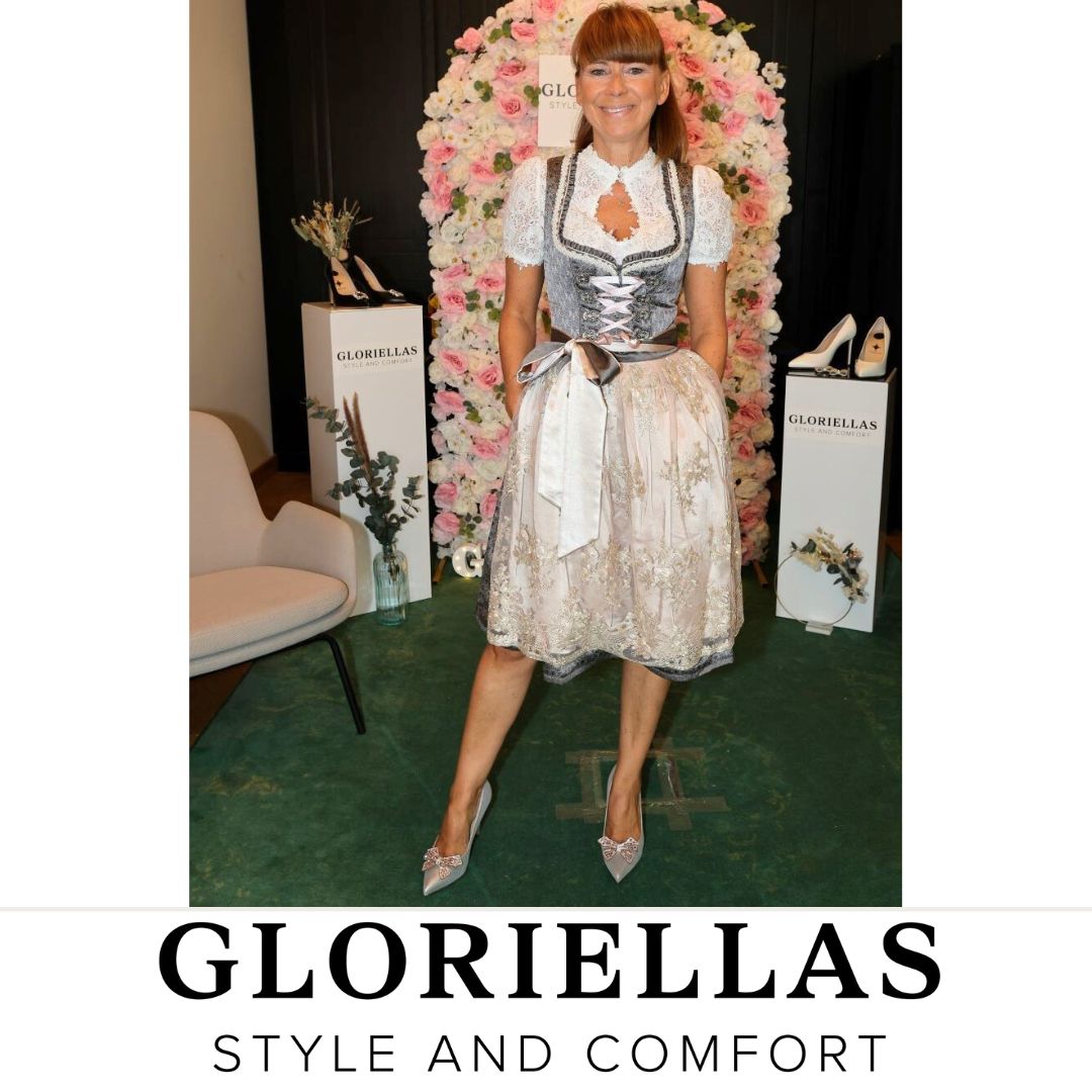 Gloriellas Schuhclips Catwalk Princess Schuhaccessoire in Schleifenform mit Glitzersteinen silberne High Heels und Dirndl