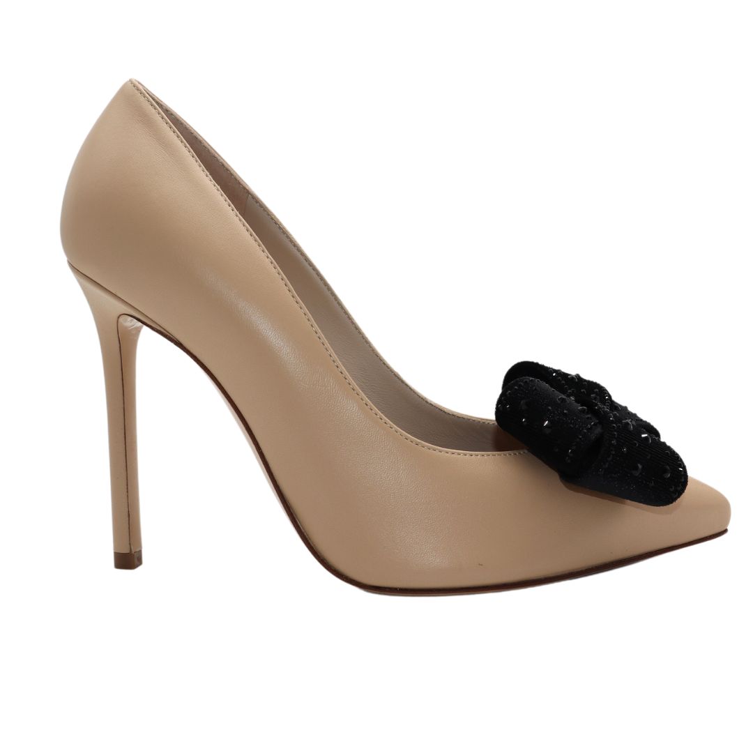 Gloriellas Schuhclips Black Velvet Glam Schwarze Samtschleife mit Glitzer und beige High Heels