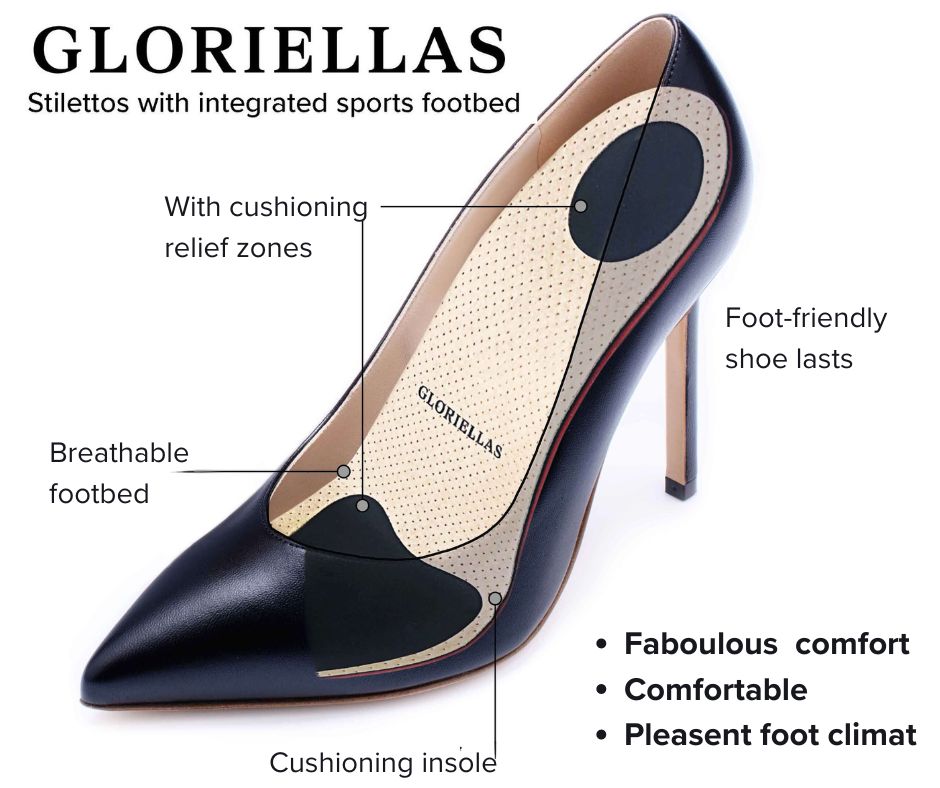 Gloriellas comfortable Stilettos black High Heels with cushioning footbed innovative technology