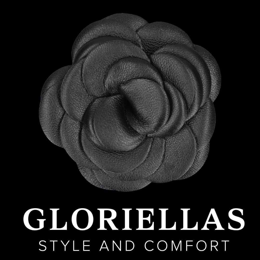 Gloriellas Clips Black Camelita Schuhclips aus echtem Leder in Blütenform Schuhaccessoire